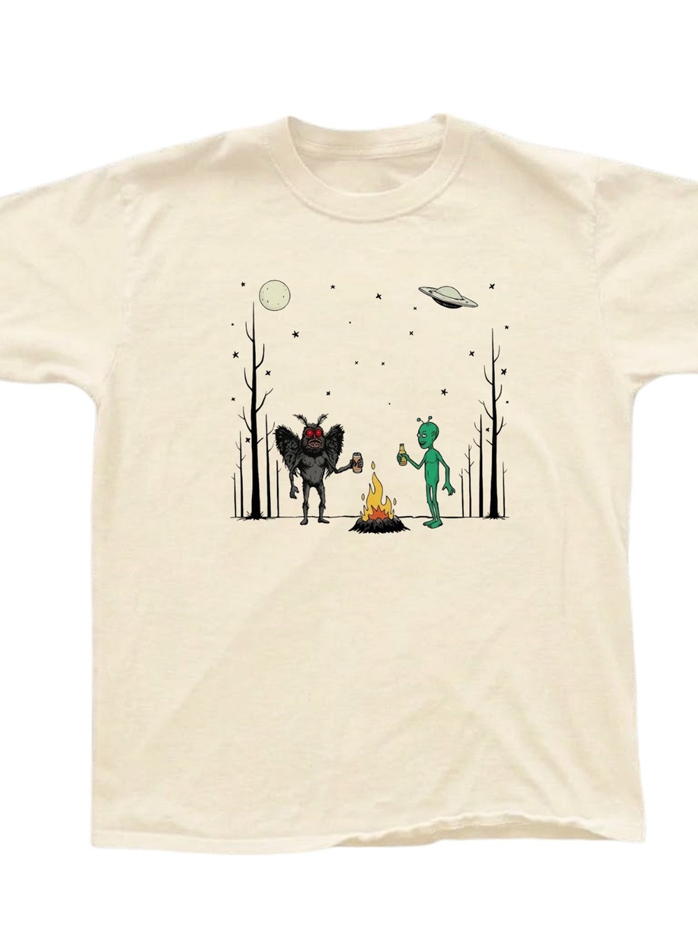 Gildan Alien & Mothman Bonfire Graphic Tee - Cream